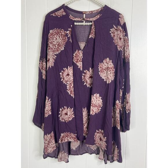 Free People Purple Floral Tree Swing Tunic Blouse Size Small - Picture 1 of 7